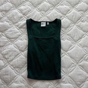 aritzia square neck dark green ribbed tank top